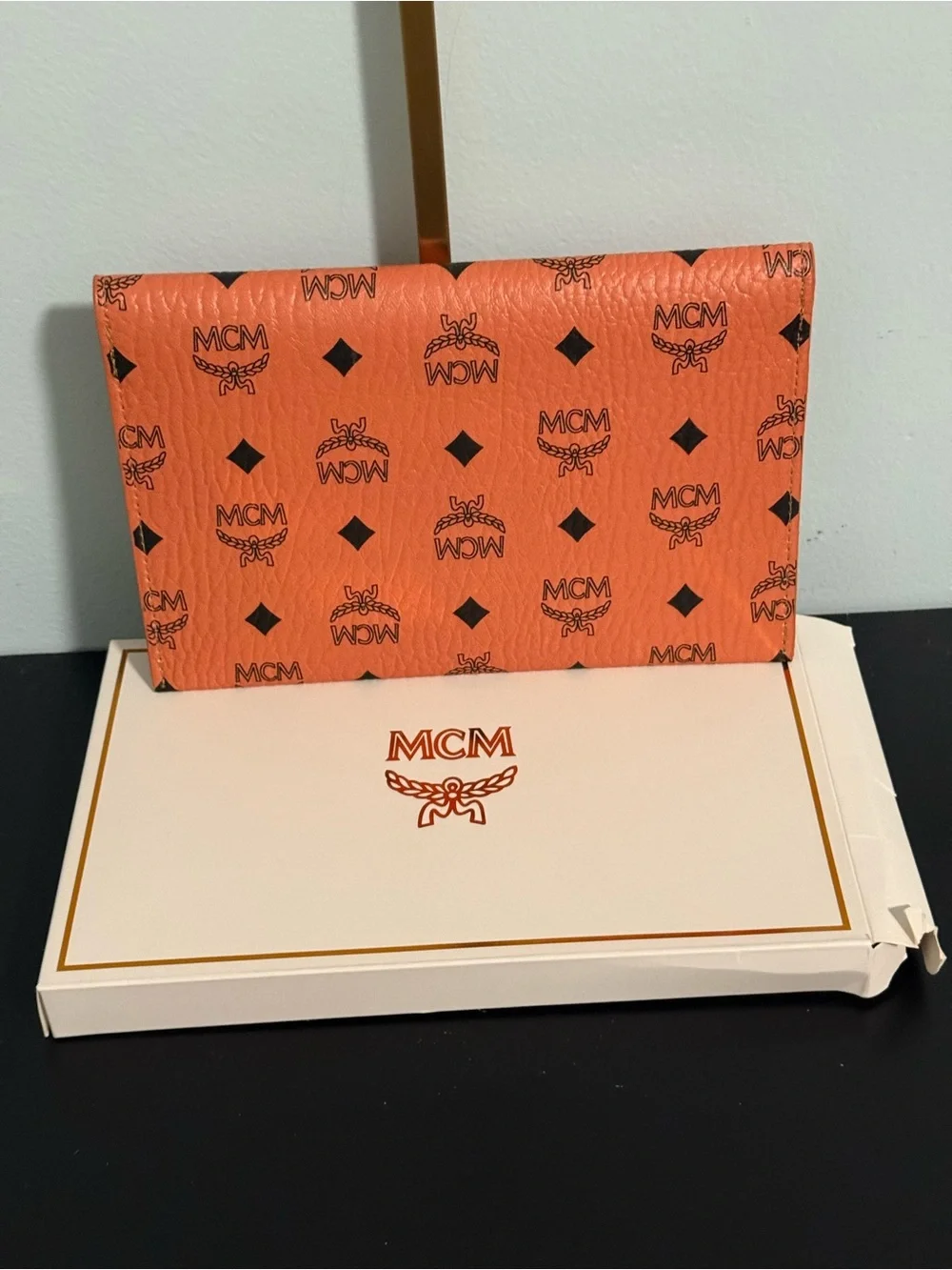 MCM Orange Visetos Monogram Leather Envelope Wallet! NWB and COA!